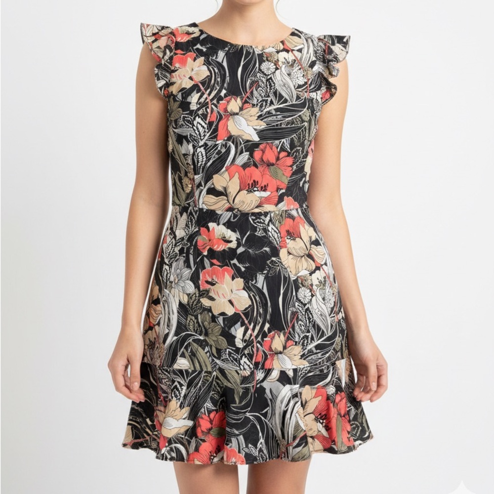 Hutch Anthropologie Peony Floral Ruffle Sleeveless Dress Ruffle Hem 8